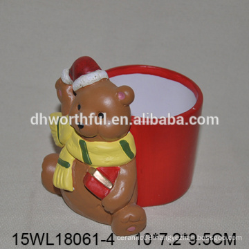 Hand painting bear shaped ceramic flower pot for 2016 christmas gift